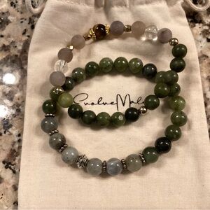 Evolve Mala Handmade Natural Crystal Stretch Bracelets Size Medium Set Of 2